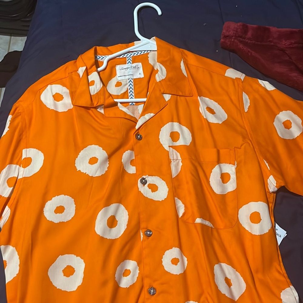 orange button down shirt